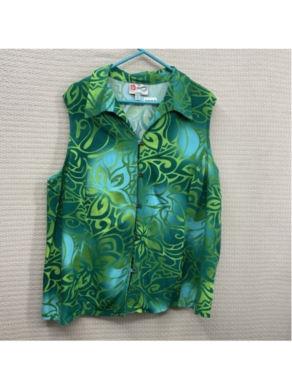 VTG The Hawaiian Original Floral Sleeveless Button Up Shirt Women Size 2XL Green
